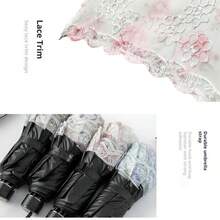 Zweischichtiger Spitzen-Prinzessinnen-Regenschirm - Stickerei-Design + UV-Schutz-Schwarzbeschichtung, 3-fach kompakt für Sonne & Regen, ideal für Damen - Violett - Übersicht 6