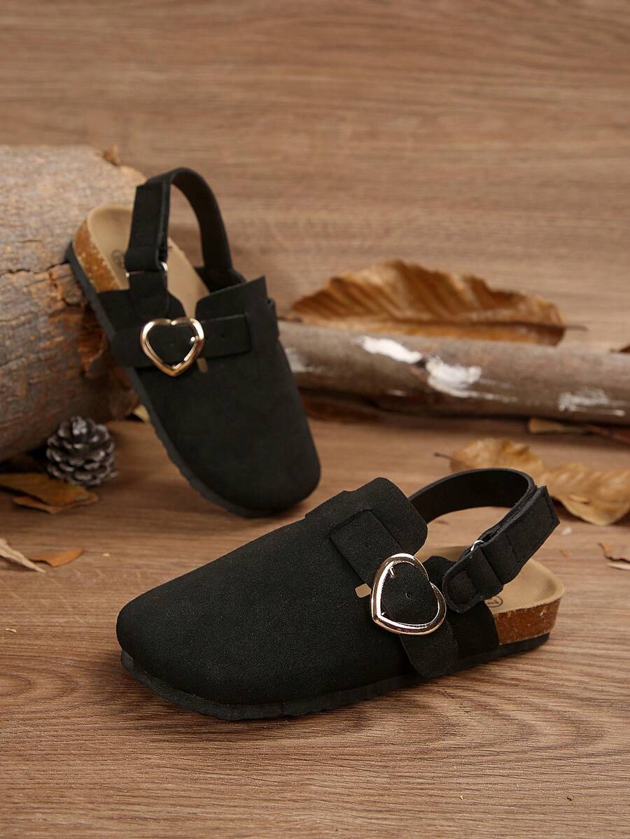 1 Pair Adjustable Hook And Loop Strap Casual Flat Sandals For Toddler Boys & Girls, Fashionable Cork Sole Slides For Indoor/Outdoor Wear, Suitable For Easter, New Year, Beach Vacation, Black Birkenstocks Style - Black - View 1