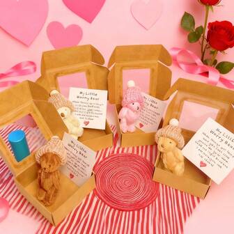 3 piezas - Osito de peluche mini hecho a mano en caja, Osito en caja, Mis pequeños ositos de peluche mini para preocupaciones con tarjeta de aliento para apoyo emocional, regalo de oso suave y lindo para cumpleaños, San Valentín, familia, regalo para amigos