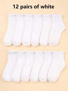 6/12/24 Đôi tất trẻ em màu trắng phù hợp cho cuộc sống hàng ngày, đa năng cho bé trai và bé gái, tất trẻ em cho mùa tựu trường - Nhiều màu - Xem 18