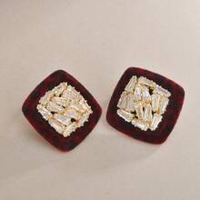 Vintage Leopard Print Inlaid Zirconia Coffee Color Round Stud Earrings, Fashionable Elegant Luxurious Earrings, Autumn/Winter