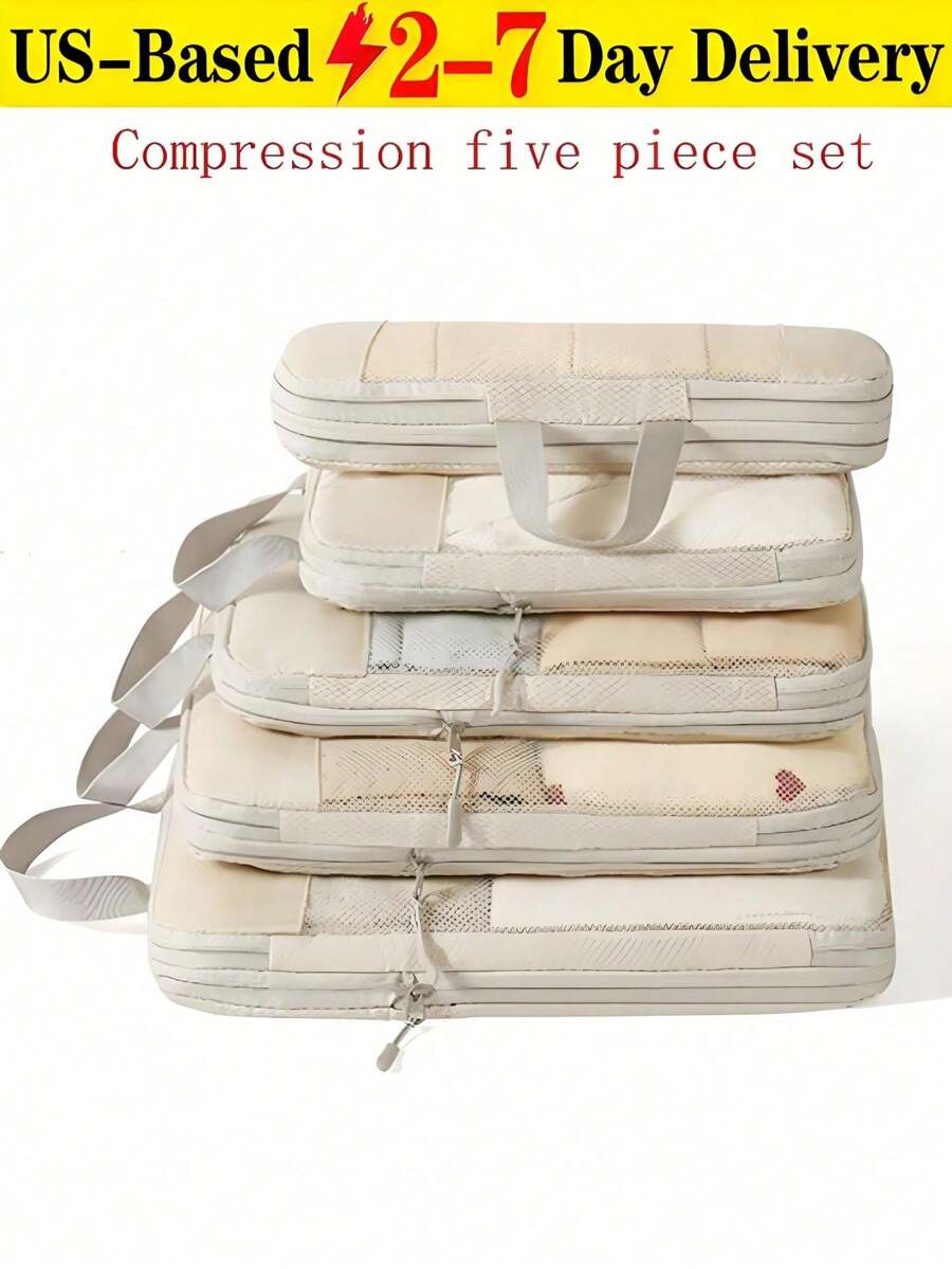 5-Piece Compression Storage Bag Set Ideal For Suitcases, Lightweight Travel Storage Kit Expandable Luggage Organizer Space-Saving Travel Essential Perfect For Backpacks, Travel Bags, Suitcases, Travel Gear, And Back-To-School/Moving Storage. Ideal For Separating Laundry, Toiletries, Cosmetics, And Clothing. Travel Storage Bag, Travel Organization Essential, 5-Piece Compression Storage Set, Convenient Storage. Mesh Compression Travel Storage Bag 5-Piece Set For Suitcase Clothes, Shoes, Toiletries Storage. Waterproof And Moisture-Proof For Worry-Free Travel. Dual-Zipper Travel Compression Storage Bag Organizer.