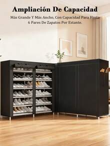 Zapatera Doble de Closet 6,7 Niveles 32pares Organizador Cubierta de Tela Impermeable, Estante con Estructura de Acero de 6-7 Niveles, Zapatero Ahorrador de Espacio, Multifuncional de Fácil Armado - Negro - Ver 9