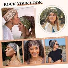 4 Stücke Bohemien Cashew Blume Muster Stirnbänder, lässige Urlaubshaar-Accessoires, Make-up Waschung Kreuz breite Stirnbänder, Herbst Accessoires Herbst Kopftuch Frauen Bandana Sport Schweißband Herbst Haarband Winter für Urlaubsoutfits Frau Sommer Boho Urlaub Grundlegende Accessoires - Verschiedenfarbig - Übersicht 2