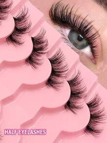 Asiteo 7 paires de faux cils demi-yeux, luxueux et épais, doux et légers, confortables à porter, conviennent au maquillage quotidien, réutilisables, créent des yeux charmants - Demi-cils - Voir 1