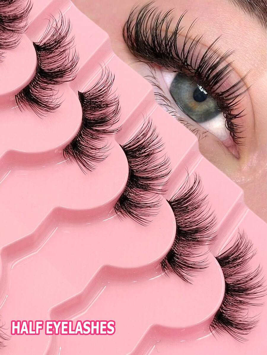 Asiteo 7 paires de faux cils demi-yeux, luxueux et épais, doux et légers, confortables à porter, conviennent au maquillage quotidien, réutilisables, créent des yeux charmants - Demi-cils - Voir 1