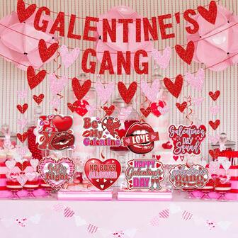 1Set,Happy Galentine's Day Decorations DIY String Red Glittery Heart Banner Valentines Day Sign Ladies Girls Birthday Party Photo Prop Supplies,Galentines Day Girls Night Party Decorations, Galentines Day Decorations, HGB Valentines Day For Girls Ladies Galentine's Day Decorations
