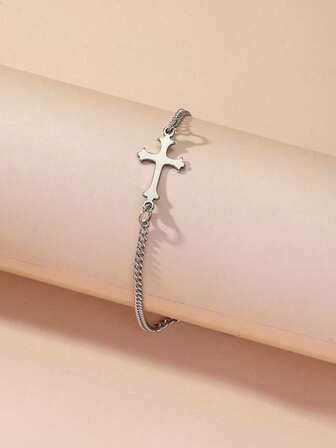1pc Stylish And Unique Rock Heart Cross Bracelet Is A Minimalist Stainless Steel Jewelry Piece Suitable For Parties, Special Occasions, And As A Gift.