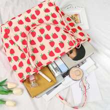 Corduroy Tote Bag, Women's Tote Bag, Shoulder Bag With Inner Pocket For Work Beach Travel And Shopping Grocery, Travel Gym Bag For Women Work Lunch Beach Grocery Shopping Shopper Handbags, Suitable For Work, School, College Student, Books, Shopping, Back To School, Best Friend Gifts, Birthday/Valentine's Day Decor Gifts, Auspicious New Year Gifts - 草莓 - 查看 5