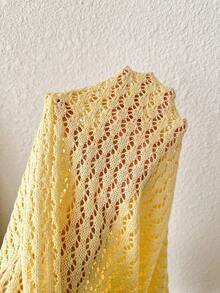 这款奶油黄色镂空针织连衣裙，修身剪裁，性感露背设计，充满波西米亚风情，适合音乐节和度假穿着，优雅大方，适合海滩、海边和游泳等场合。 - 黃色 - 查看 9