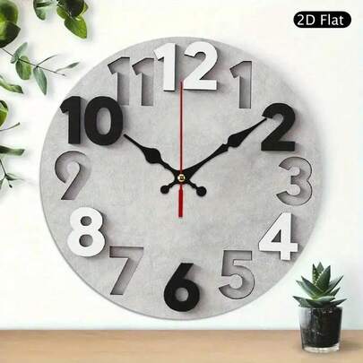 2D Flat 10inch  Wood Silent Round Wall Clock - Retro Modern Simple Light Gray And Black Pattern Design, Battery Powered (AA Batteries Not Included),  Wood, Roman Numerals, Silent Quartz Movement, Various Styles, Accessories Manual Installation, Suitable For Living Room, Bedroom, Kitchen, Office, Coffee Shop - Home Decoration Best Gift For Christmas, New Year's Day And Birthdays, High-Quality Printing