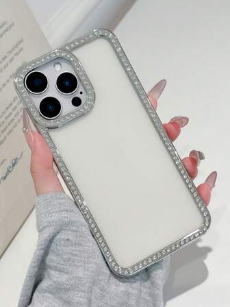 Sequins,Diamond 1pc Premium Transparent Electroplated Rhinestone Shockproof Phone Case, With Diamond Design On Sides, Compatible With IPhone11 12 13 14 15 16 17 17pro 17promax 13promax 15pro 16promax 14plus 16plus X Xr Xsmax 15promax 16plus