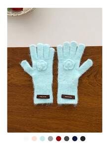 1 Set Elegant Floral Pattern Scarf And Fingerless Gloves, Narrow Long Scarf And Warm Knitted Mittens, Suitable For Autumn/Winter, Commuting, Students - [Gloves] Brown Leather Label With Small Flower - View 14