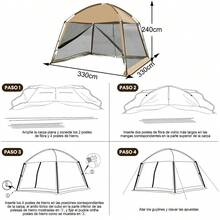 Carpa de acampada y playa al aire libre - Diseño de malla, toldo de sombra resistente al viento y la lluvia - Caqui - Ver 8