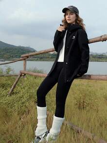 CAMEL CROWN Women's Outdoor Softshell Jacket Autumn/Winter Mid-Length Softshell Jacket Casual And Versatile, Waist-Cinching And Figure-Flattering Water-Repellent Outerwear - Phantom Black - View 2