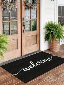 1pc 2800GSM Thick Chenille Welcome Mat, Non-Slip Durable Doormat For Home Entryway, Pet Friendly, Large Size Entrance Rug, Black Welcome Carpet, Home Decor, Washable, Suitable For Hallway, Living Room, Bedroom