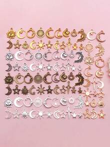 20-100个随机混合合金材质个性化DIY耳环吊坠，优雅锌合金，复古银色，时尚星月图案，带星星吊坠，可搭配手链、项链，适合狂欢节、斋月、复活节等场合。 - 彩色 - 查看 8