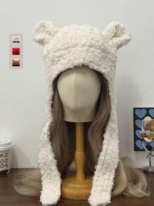 Cute Bear Ear Trapper Hat, Women's Autumn/Winter Knitted Earflap Beanie, Thermal Lined Bear Ear Knit Ski Cap, Thick Warm Hat For Women - Little Ears Bear Lamb Fleece - View 13