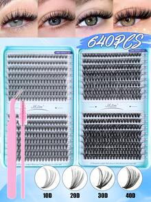 640pcs/Set Cluster False Eyelashes, 10D/20D/30D/40D/50D/60D Mixed Synthetic Mink Hair Lashes, 0.07mm Curl, 10-16mm Length, Including Natural Look Lashes, 3D Russian Volume, Suitable For Beginners, Reusable, Essential For Home Use, Individual Lashes, Suitable For Travel, Daily Wear (Suitable For Beginners), Wedding, Date, Party, Holiday, Ideal As Christmas/Halloween/Gift Eyelash Set - D - 查看 1
