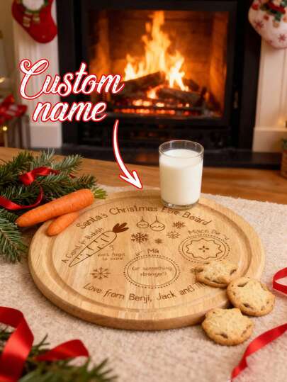 1pc Custom Christmas Cheese Board, Personalized Cheese Tray With Name, Wooden Cheese Plate, Custom Name Christmas Serving Tray, Cheese Tray, Cookie Tray, Ideal For Christmas, Gift For Family, Girlfriend, Boyfriend, Friend, Kids, Gift For Him, Gift For Her,Personalised Wooden Santa Christmas Eve Plate Treat Tray Board