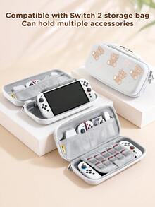 1pc Cartoon Bear & Bow Storage Bag , Compatible Switch OLED/Switch NS/Switch Lite/Switch 2(2025) Console, Protective Hard Shell Bag With Integrated Stand & 10 Game Card Storage, Portable & Shockproof Game Card Holder, Suitable For Portable Travel, Providing Protection For Game Console And Accessories Against Impacts And Drops