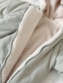 Newborn Baby Boy Thick Fleece Animal Ear Hooded Zipper Front Footed Jumpsuit, Warm For Winter - رمادي - مشاهدة 6
