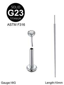 Khuyên tai xỏ khuyên không ren bằng titan 20G/18G/16G có đầu thon G23 đinh tán phẳng cho nam nữ, khuyên tai AB CZ màu đen, khuyên vành tai, khuyên môi, khuyên vành tai, khuyên tai xoắn ốc, khuyên tai dạng thanh, dài 6/8/10mm - Đinh tán + côn - Xem 11