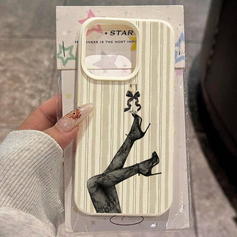 1个TPU材质优雅蕾丝高跟酒杯蝴蝶结设计手机壳,兼容 17 Pro Max/17/16 Pro Max/15/13/12/11、S20 FE/A15/S24/A55、Redmi Note 11/Note 12/Note 13 Pro,全包防摔软保护套 - 白色 - 查看 1