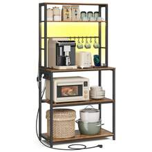 VASAGLE Scaffale da Cucina con LED, Scaffale per Microonde con Multipresa, Ripiani Regolabili, 8 Ganci, 40 x 80 x 168,4 cm, Marrone Vintage e Nero Opaco - Castano - Visualizzare 6