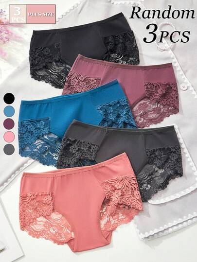 FOVTY 3pcs/Set Plus Size Women Lace Sexy Panties, Yoga Shorts, Underwear, Anti-Chafing, Autumn/Winter