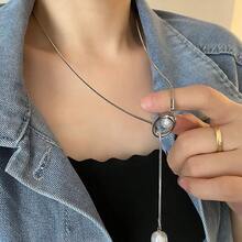 Stainless Steel Pearl Extension Chain, Minimalist Style Necklace Chain, Elegant Pendant Sweater Chain For European And American Market - 05-j22 Titanium Steel Sweater Chain, Gold - View 4