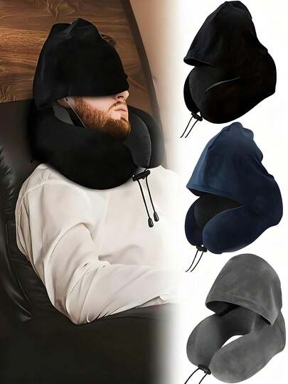 Outdoor Travel Car Pillow, Memory Foam U-Shaped Hooded Pillow, Removable And Washable, Hooded Neck Pillow, Available In Multiple Colors