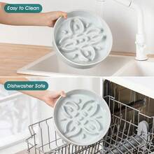Ceramic Slow Feeder Dog Bowls Puzzle Dog Food Bowls With Floral Maze Design For Large Breed Dogs Anti-Slip Pet Food Dish With 3-Cup Capacity Grayish Cyan Finish For Controlled Eating And Enhanced Mental Stimulation During Mealtime - Xám nhạt - Xem 6