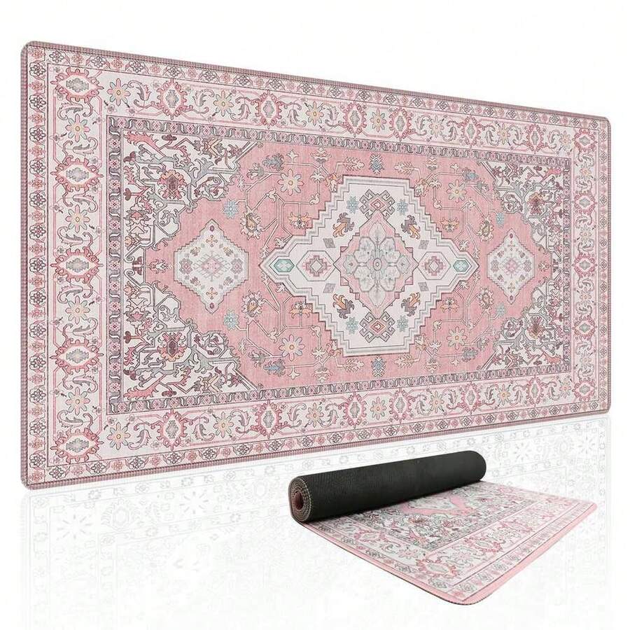 Pink Desk Mat,XXL Extended Large Mouse Pad,Gaming Mousepad With Stitched Edge,Non-Slip Rubber Base Keyboard Desk Pad For Home Office Study Game (Pink) - 長方形 - 查看 1