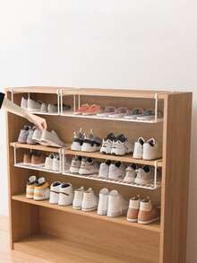 Expandable Under Cabinet Shelf,Foldable Shoe Rack, Extendable Under Shelf Storage With Removable Wire-Like Back For Pantry Cabinet, Laundry Room, Shoe Rack. Layered Partition, Shoe Rack, Hanging Basket, Storage Rack, Organizing Shoe Rack, No Drilling, Large Capacity - Multicolor - View 7