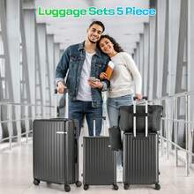 tooluck 5 Piece Luggage Sets(4-YEARS WARRANTY) ABS+PC Suitcases With Wheels And Side Hook Hardshell 20/24/28 Inch Luggage With Duffel Bag Travel Bag,Black - 5pcs 黑色 - 查看 7