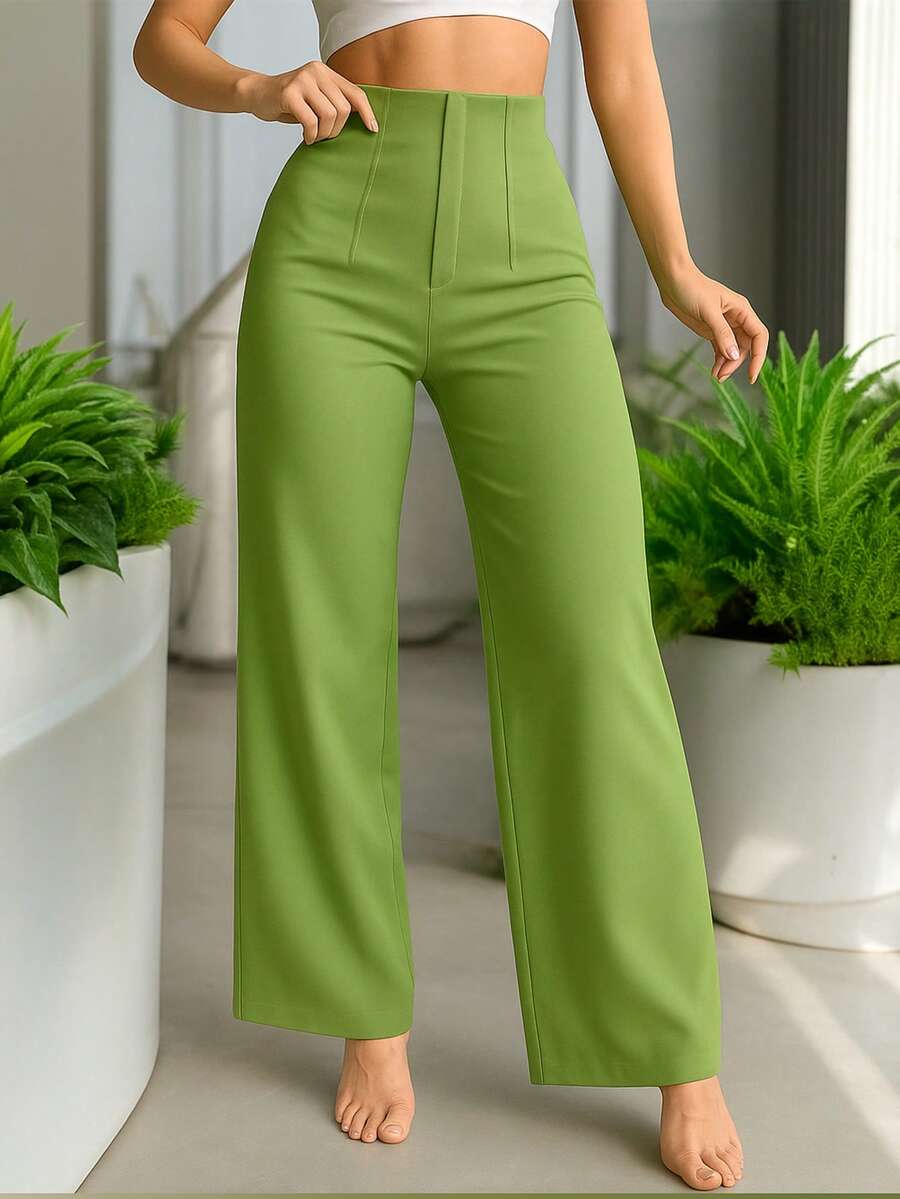 Pantalón Formal Acampanado con Detalle de Pinzas al Frente. - Verde Pistache - Ver 1