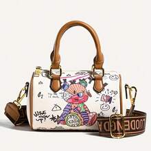 Bag Women's New Anime Fashion Graffiti Cute Little Bear Cartoon Girl Skew Straddle Bag Handheld Boston Bag Portable Retro Fashion Shoulder Bag Suitable For Work, Commuting, Daily Outgoing, Shopping, Dating - 彩色 - 查看 9
