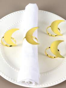 6个金色月亮餐巾环，适用于节日餐桌装饰、餐巾架、宴会餐巾夹，简约餐巾环 - 金色 - 查看 6