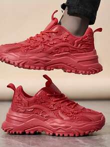 Sneaker casual sportivo da uomo, con elemento del drago cinese, cultura orientale, scarpe versatili e traspiranti alla moda, con platform, punta tonda e allacciatura, regalo per le vacanze, sneaker casual, elemento natalizio, design a macchie di sangue vivaci