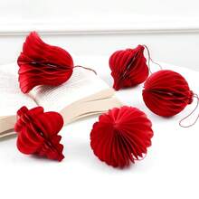 1个红色纸蜂窝灯笼装饰品，中国新年挂饰套装，无需用电，适用于婚礼、新娘送礼会、生日、周年纪念日、情人节 - 紅色 - 查看 7