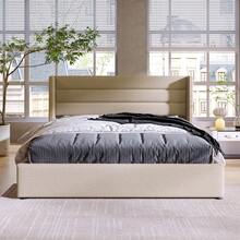 Storage Bed, Upholstered Bed, Hydraulic Double Bed 140x200cm, Including Mattress, Wooden Slatted Base, Bed With Metal Slatted Frame, Linen, Beige