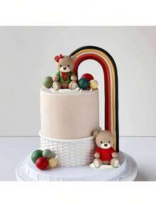 1 Set Or 1 Piece Christmas Teddy Bear Cake Decoration, Christmas Red Sweater Green Shirt Teddy Bear Ornament, Red And Green Striped Arch Gift Box Cake Decoration, Suitable For Baptism Birthday Cake Decoration, Christmas Theme Cake Decoration (Please Use With Tray Or Tube) - Multicolor - View 6