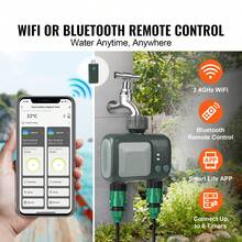 Temporizador de riego WiFi , 2 salidas, temporizador de agua inteligente para grifo de manguera con entrada de latón, control de aplicación a través de WiFi de 2,4 Ghz o Bluetooth, control de voz con Alexa y Assistant, IPX6 para riego de jardín - 2 salidas - Ver 2