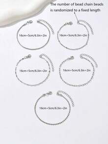 5pcs/Set Elegant Silver-Tone Layered Bracelets Women, Minimalist Jewelry (Bead Quantity On Chain Is Random, But Length Is Fixed) OUBO - 黃金5件裝 - 查看 3