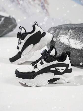 Children's Warm Thermal Lined Sneakers, Color Block, Comfortable & Warm Winter Shoes, Autumn/Winter