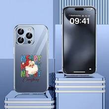 Cubierta de teléfono transparente para combinaciones de moda,Carcasa de teléfono transparente para iPhone con diseño de Santa Claus y texto Merry Christmas en colores vibrantes ideal para la temporada navideña Adecuado para teléfonos Apple y Galaxy. - transparente - Ver 1