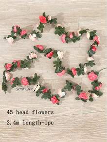 1pc 2.4m/7.9ft 45-Head Artificial Flower Vine, Dual-Color Plastic Fake Flower Garland, Suitable For Home Decor, Valentine's Day, Wedding, Party, Atmosphere Decoration - Multicolor - View 2