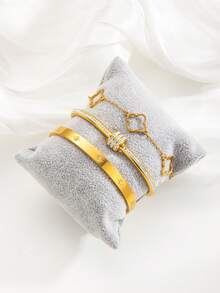 3 Peças Conjunto de Pulseiras Elegantes e Luxuosas em Aço Inoxidável, Combinação Clássica Combinante, Adequado para Empilhamento Diário, Presente para Namorada