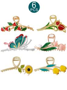 Conjunto de 6 Presilhas de Cabelo Metálicas em Formato de Flor para Mulheres e Meninas - Estilo Tulipa Grande Antiderrapante, Presilhas Foscas de Fixação Forte para Cabelos Longos, Grossos e Finos, Presilhas de Cabelo Elegantes e Modernas, Presilhas de Cabelo Casuais, Presilha de Cabelo da Moda